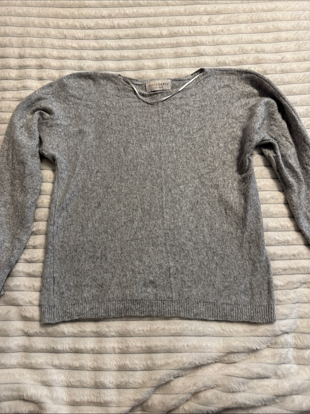 Bianco & Blu Wool Cashmere Classic Crewneck Sweater - Gray